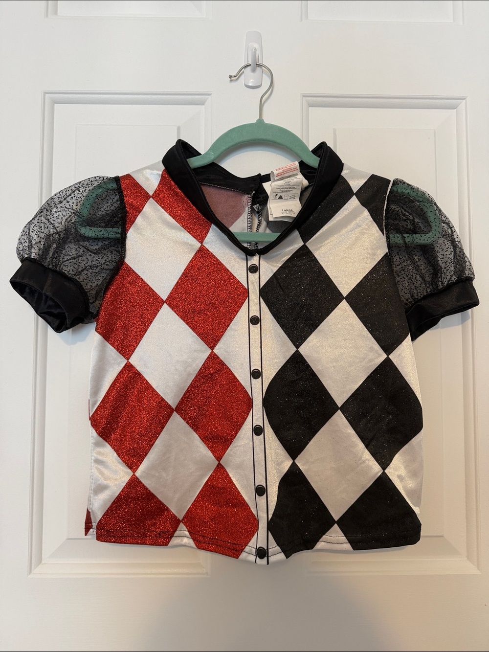 DC Comics Red, Black & White Harlequin Puff Sleeve Kids Costume